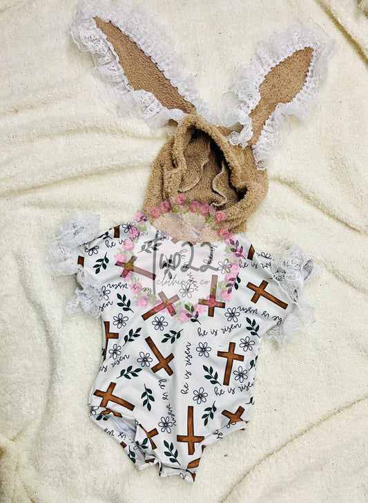 3/6 cozy bunny romper